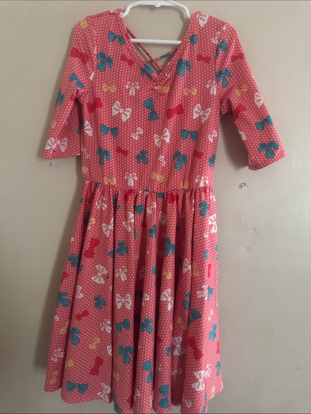 Dot Dot Smile Pink Bow-Print Fit & Flare Dress